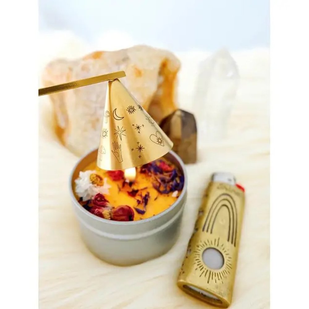 Witchy Pattern Brass Candle Snuffer - Ritual Tool - Great Housewarming Gift!